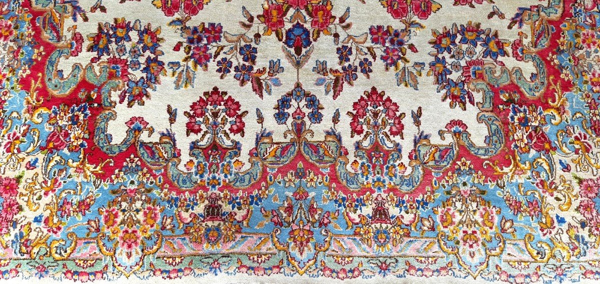 Tapis Kirman Lavar ancien, 224 x 334 cm, laine Kork nouée main en Iran vers 1930, très bel état-photo-4