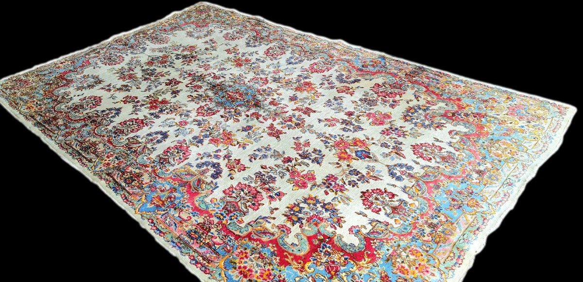 Tapis Kirman Lavar ancien, 224 x 334 cm, laine Kork nouée main en Iran vers 1930, très bel état-photo-5