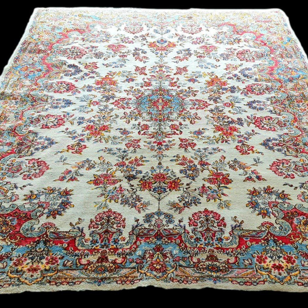 Tapis Kirman Lavar ancien, 224 x 334 cm, laine Kork nouée main en Iran vers 1930, très bel état