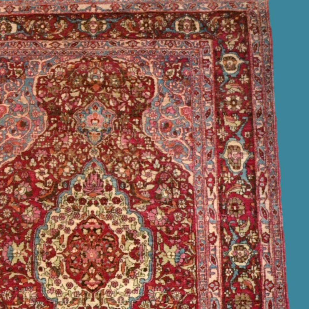 Exceptionnel, fin & ancien Ispahan, 130 cm x 210 cm, laine & soie nouées main, fin du XIXème S-photo-4
