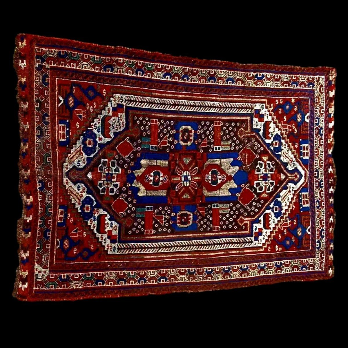 Kazak ancien, 109 x 156, laine/laine nouées main, motif croix étoilée, Caucase, XIXème siècle-photo-2
