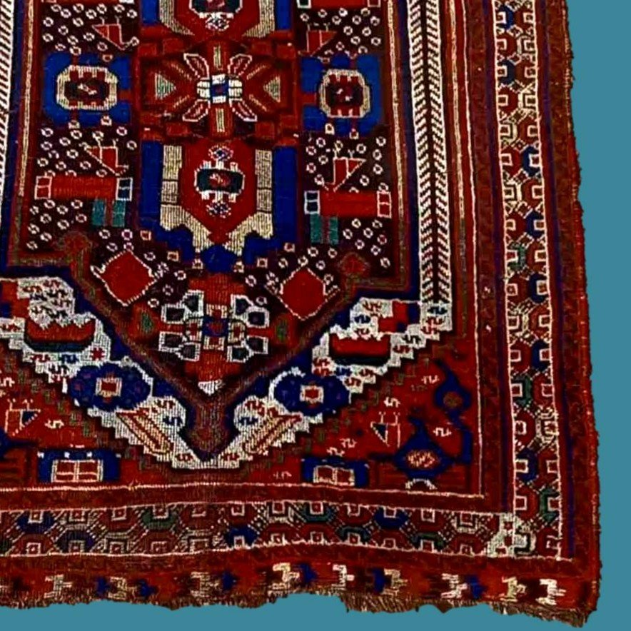 Kazak ancien, 109 x 156, laine/laine nouées main, motif croix étoilée, Caucase, XIXème siècle-photo-5