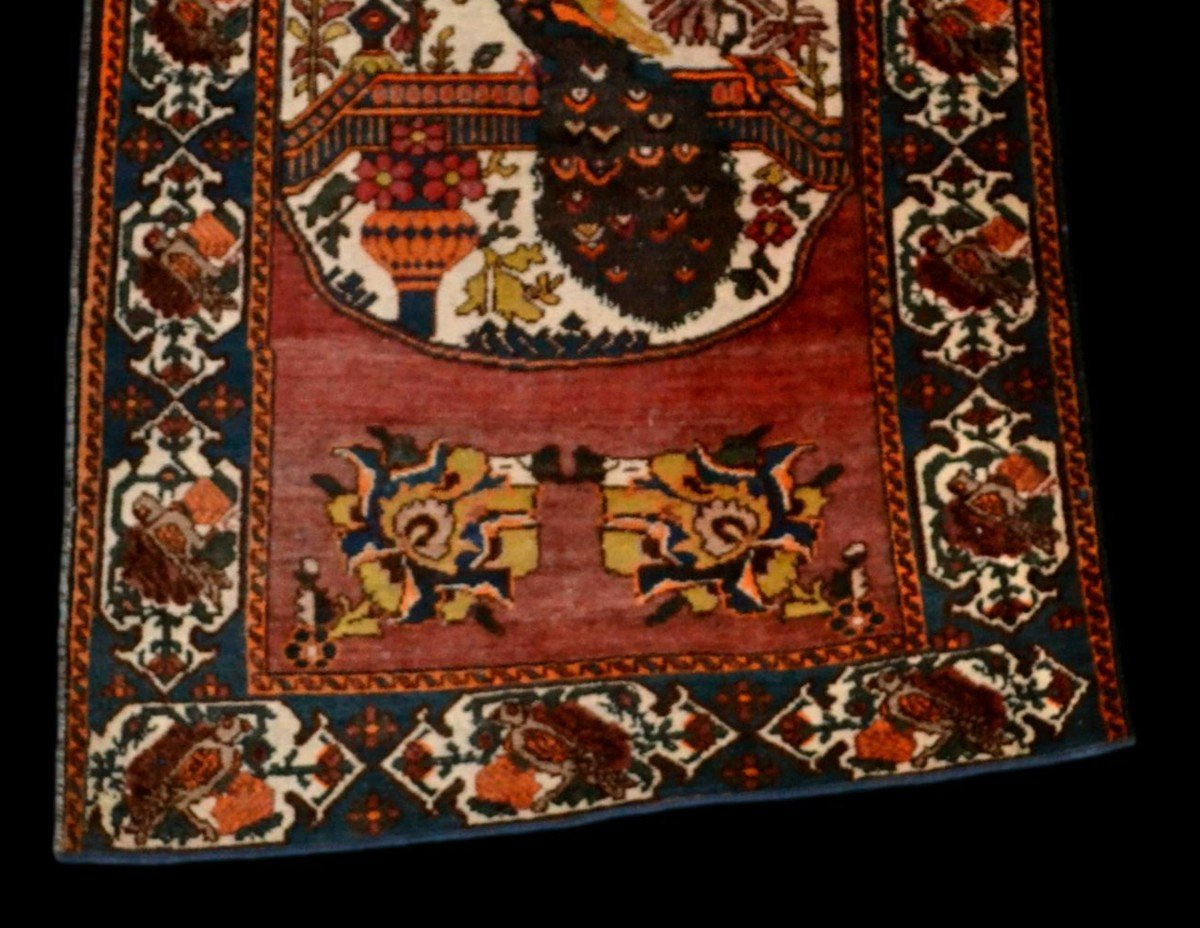Old Afshar With Peacock, 132 X 198 Cm, Hand-knotted Wool In Iran, First Part Of The 20th Century-photo-3