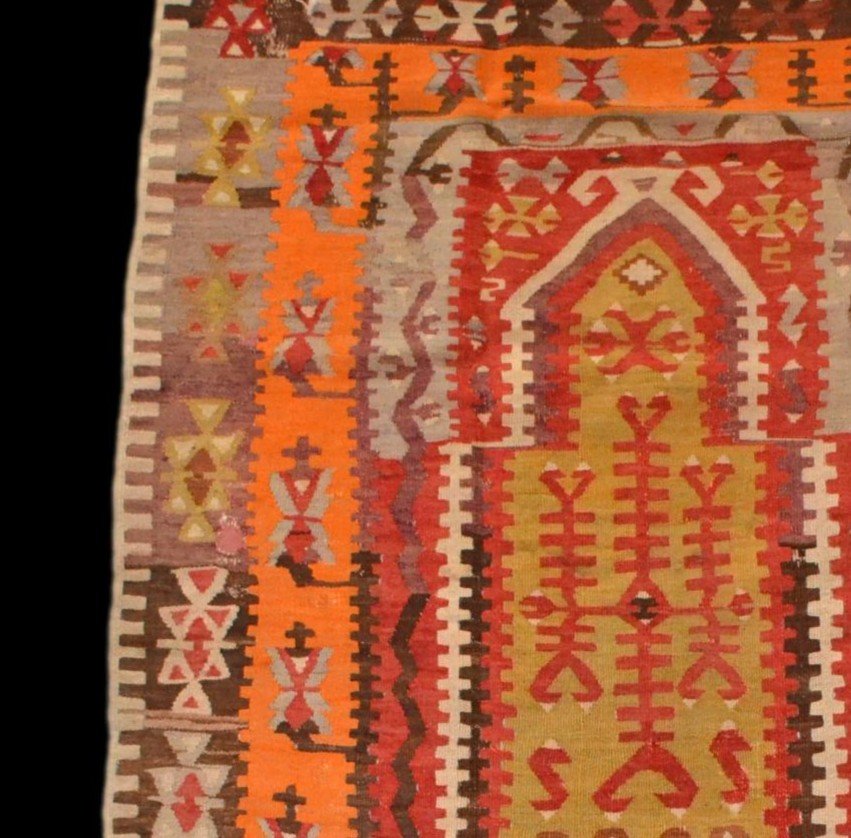 Obruk, Prayer Kilim, 96 X 136 Cm, Wool Woven In Anatolia, First Part Of The 20th Century-photo-3