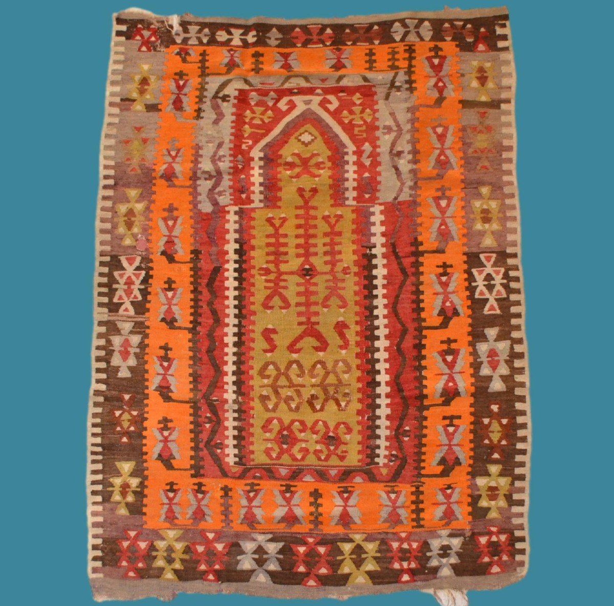 Obruk, Prayer Kilim, 96 X 136 Cm, Wool Woven In Anatolia, First Part Of The 20th Century-photo-7