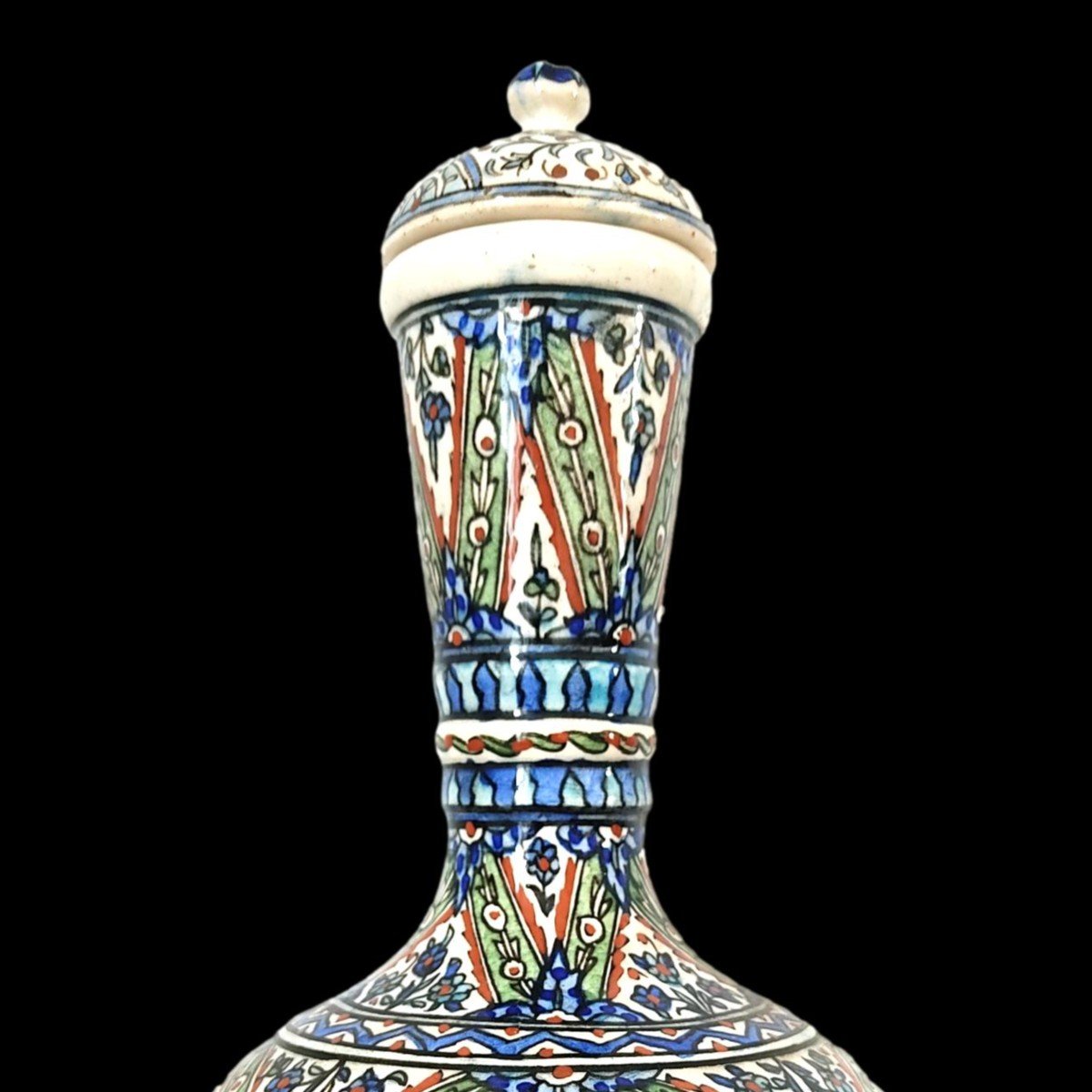 Covered Ottoman Bottle, Ceramic, Iznik, Turkey, 1900 - 1920, In Very Good Condition-photo-2