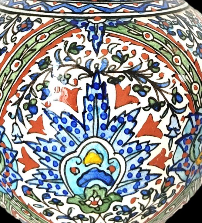 Covered Ottoman Bottle, Ceramic, Iznik, Turkey, 1900 - 1920, In Very Good Condition-photo-4