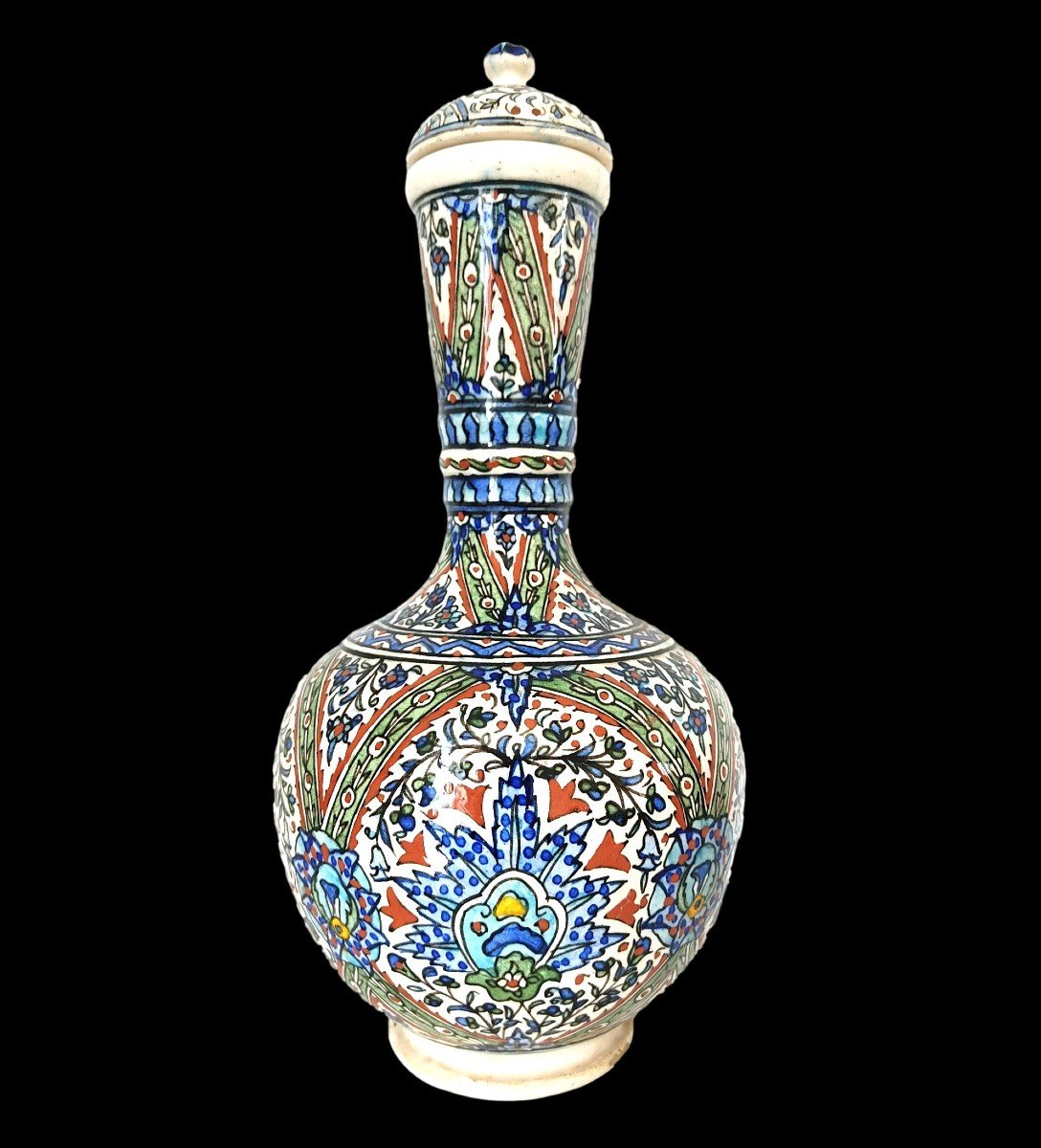 Bouteille Ottomane couverte, céramique, Iznik, Turquie, 1900 - 1920, en très bel état