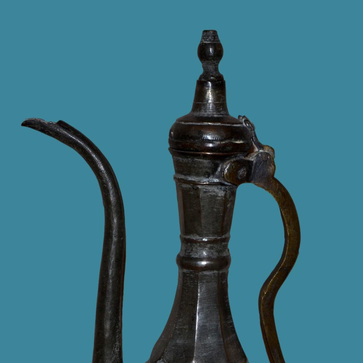 Importante aiguière ottomane en laiton étamé, Ht 51 cm, art ottoman du XIXème siècle-photo-3