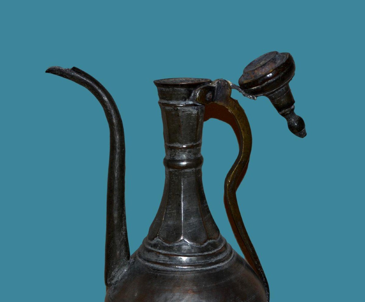 Important Ottoman Ewer In Tinned Brass, Ht 51 Cm, 19th Century Ottoman Art-photo-2