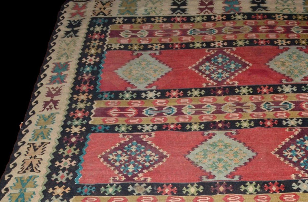 Old Kilim, 196 Cm X 292 Cm, Hand-woven Wool Around 1900 In Anatolia, Turkey, Very Good Condition-photo-1