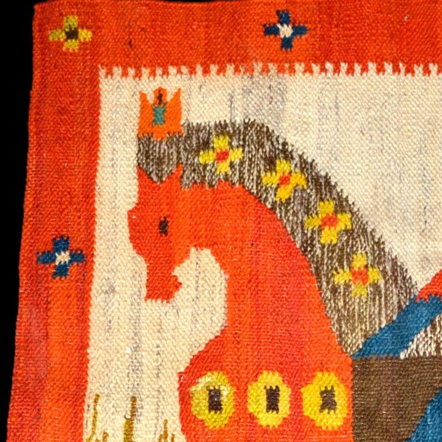 Kilim tableau, Maria Domanska, Pologne, 84 cm x 79 cm, laine sur lin,  tissé main vers 1960-1970-photo-4