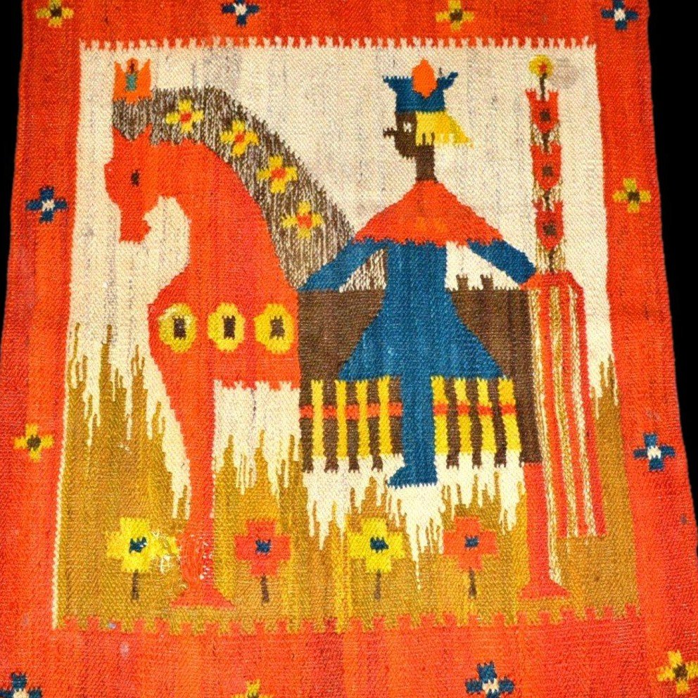 Kilim tableau, Maria Domanska, Pologne, 84 cm x 79 cm, laine sur lin,  tissé main vers 1960-1970