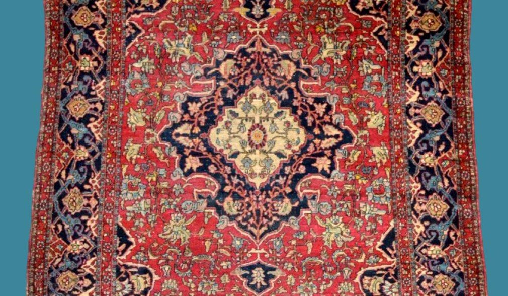 Old Isfahan Rug, Persian, 145 Cm X 202 Cm, Wool & Silk Hand-knotted In Persia, Late 19th Century-photo-2