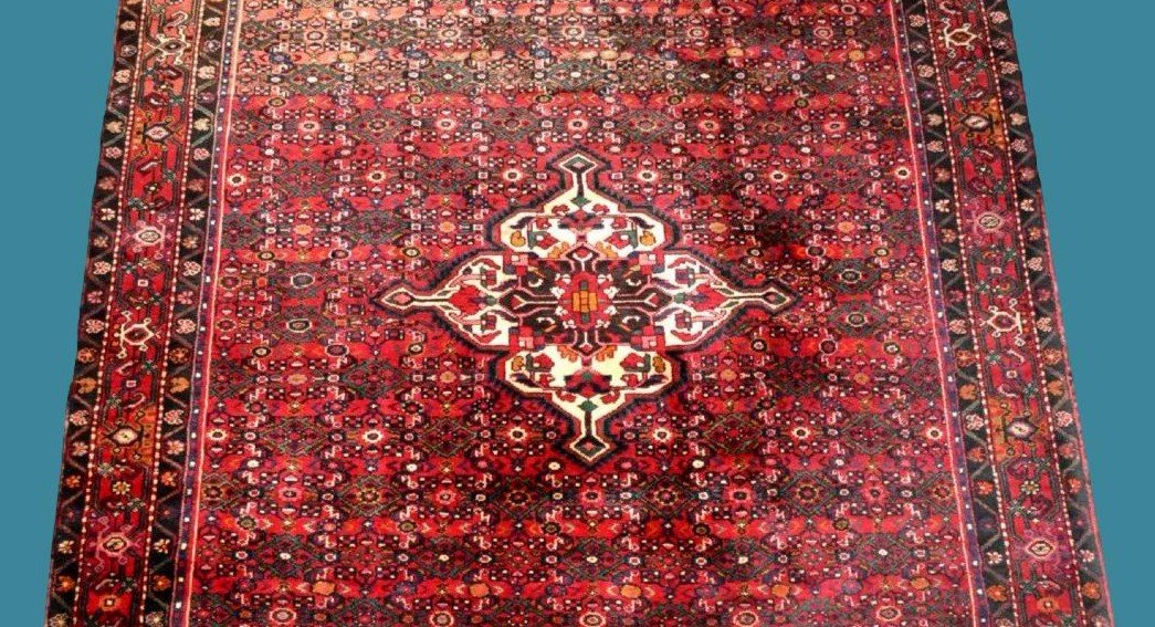 Hamadan Rug, Abrash, 213 Cm X 305 Cm, Hand-knotted Wool In Iran Circa 1980 In Very Good Condition-photo-2