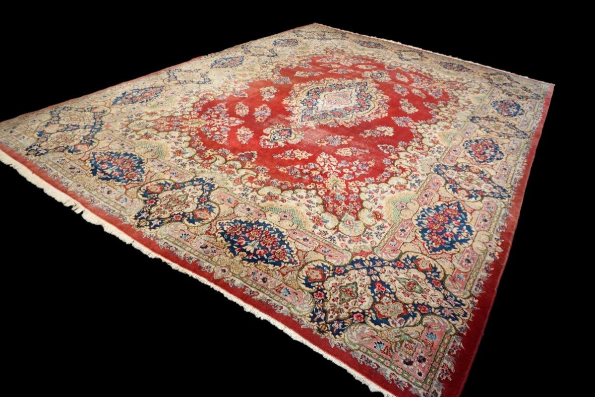 Large Kirman Rug, Iran, 305 Cm X 415 Cm, Hand-knotted Kork Wool Circa 1970, In Beautiful Used Condition-photo-3