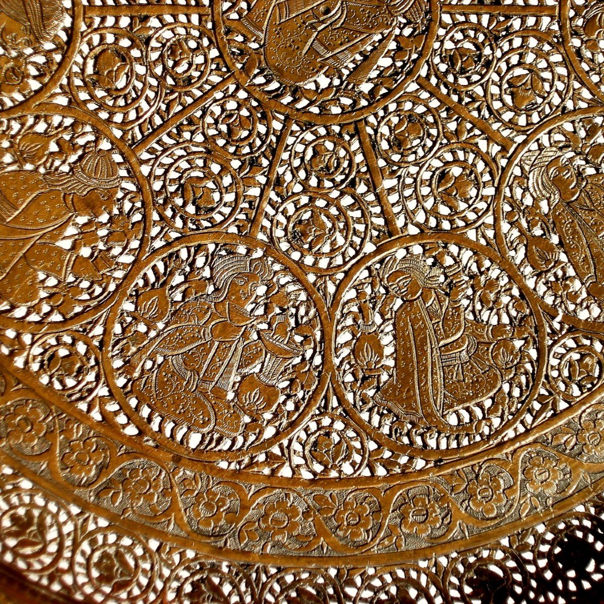 Rare Plate, Openwork And Engraved Brass, Persian Masterpiece, Kadjar Dynasty, 19th Century-photo-6