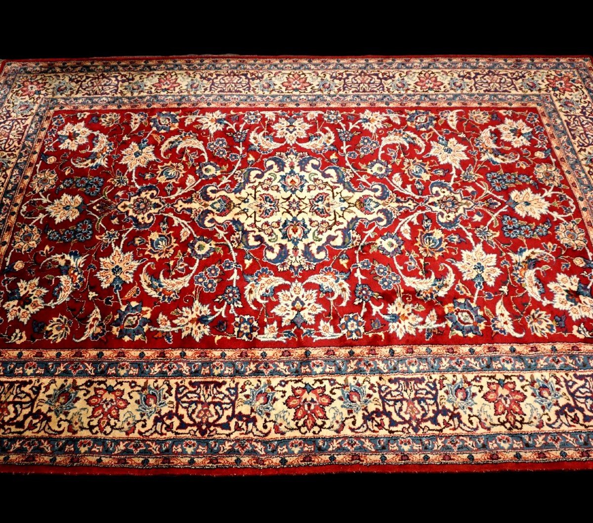 Tapis Yezd, Persan, 198 x 298 cm, laine kork nouée main en Iran vers 1970-80 en très bel état-photo-2