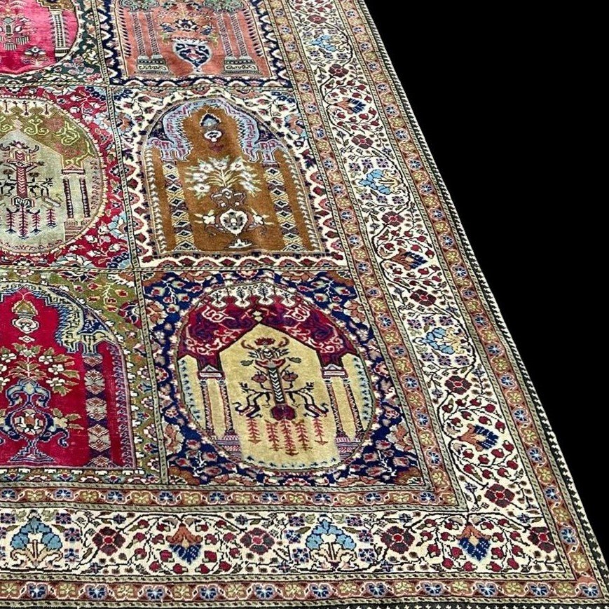 Tabriz ancien, 202 x 310 cm, laine nouée main en Iran au début du XXème siècle, rare modèle-photo-3