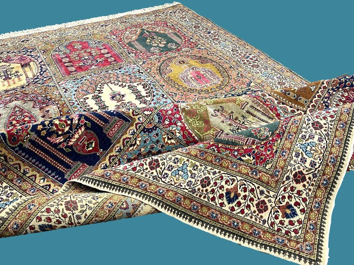 Tabriz ancien, 202 x 310 cm, laine nouée main en Iran au début du XXème siècle, rare modèle-photo-7