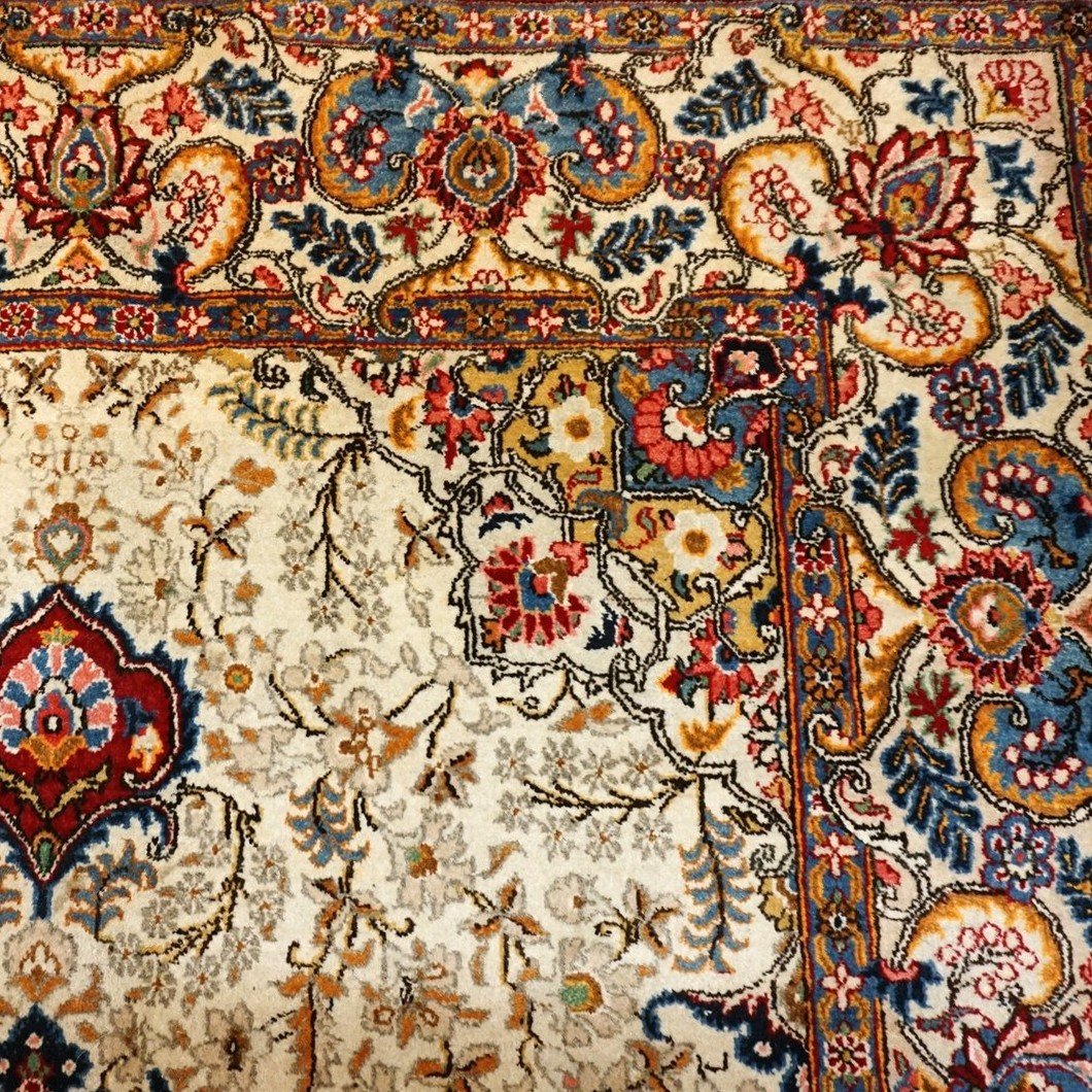 Tapis Kashan, 135 x 213 cm, laine nouée main en Iran vers 1960, rare dessin, en très bon état-photo-4