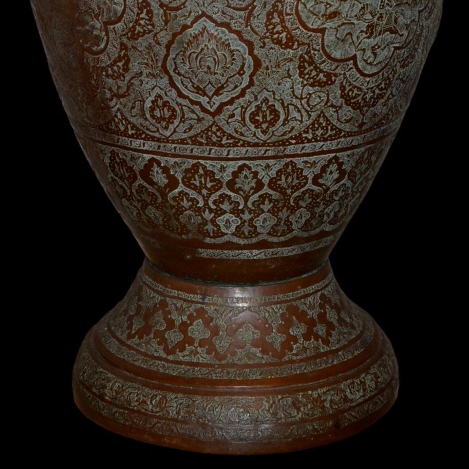 Monumental Vase In Ghalam Zani, Ht 77 Cm, Iran, Persia, Kadjar Dynasty 19th Century, Unique-photo-3