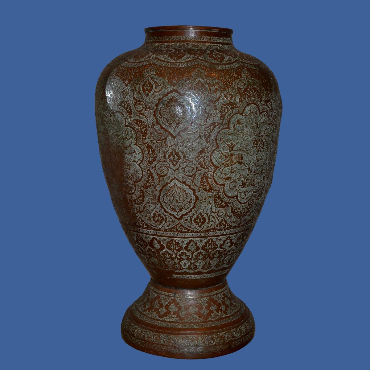 Monumental Vase In Ghalam Zani, Ht 77 Cm, Iran, Persia, Kadjar Dynasty 19th Century, Unique-photo-6