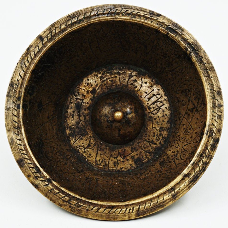 Ottoman Talismanic Bowl, Chiseled Votive Healing Formulas, Bronze, Turkey, 19th Century-photo-6