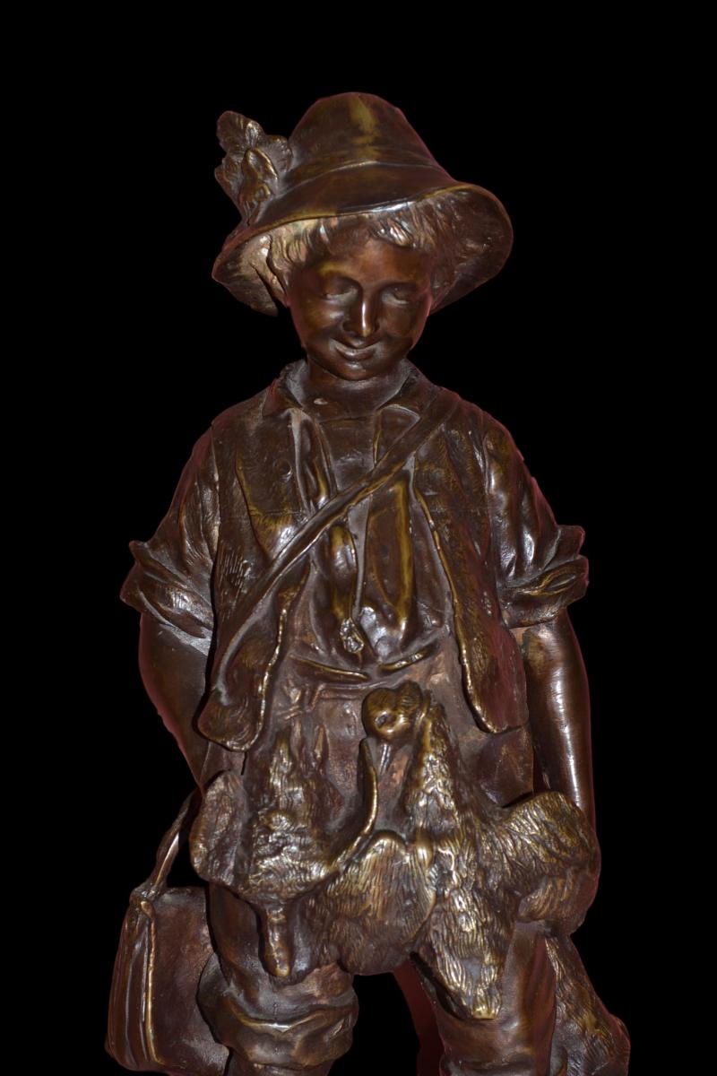 Auguste CACE, " Bronze d'un enfant chasseur "  fin du XIXème siècle-photo-2