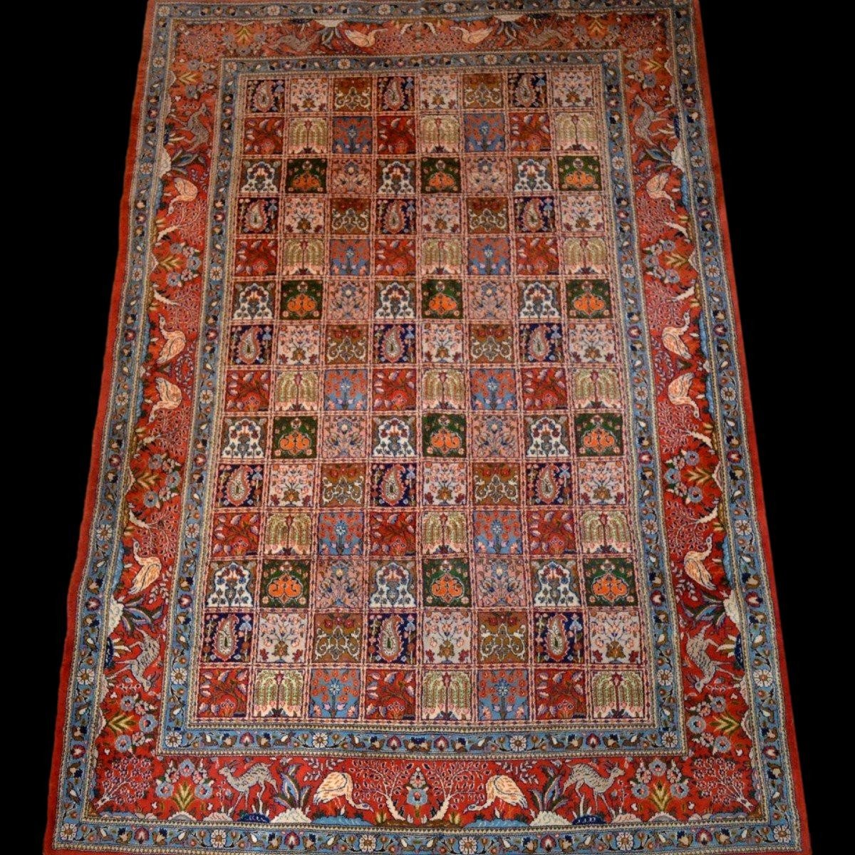 Tabriz Rug Called "four Seasons" 198 X 292 Cm, Hand-knotted Wool In Iran Circa 1980, Perfect