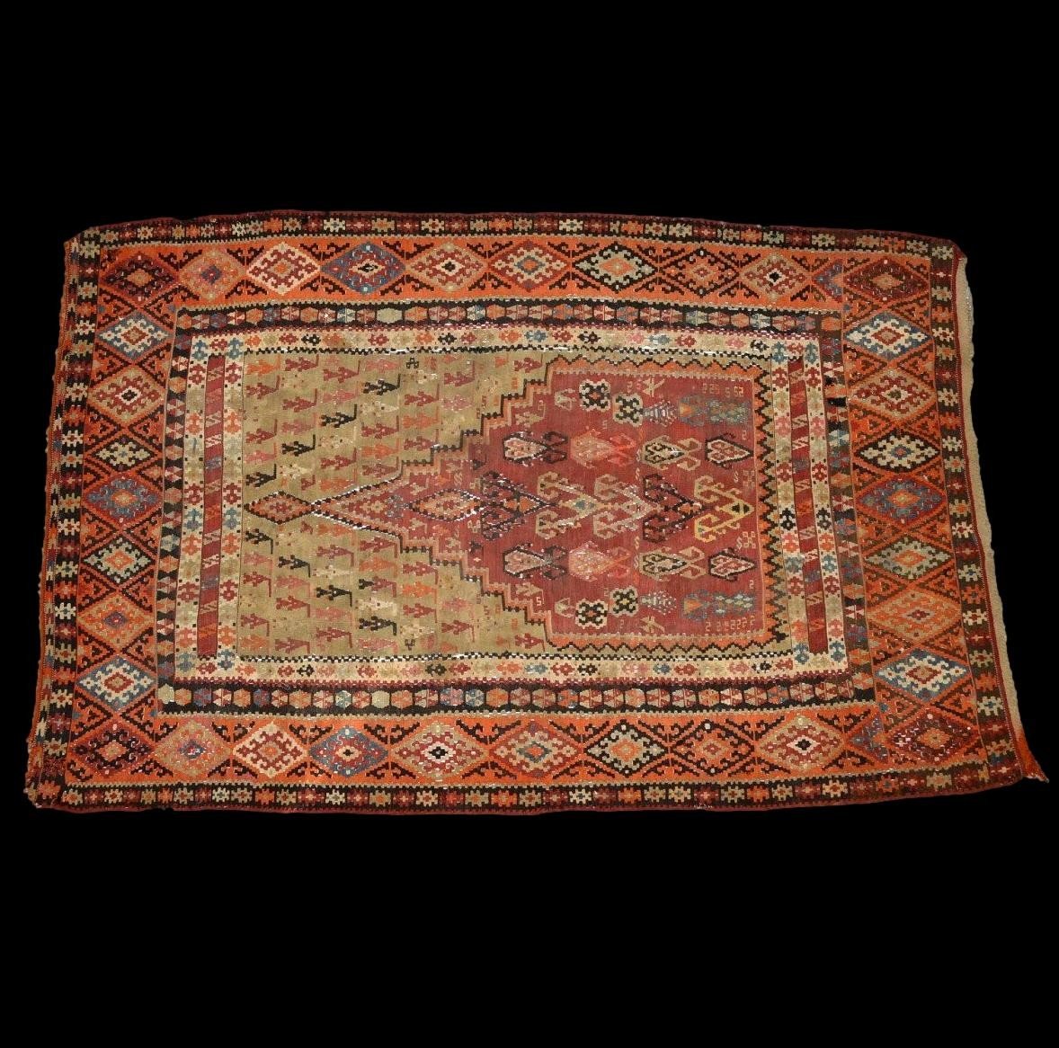 Tapis en Kilim Senneh, 142 cm x 220 cm, tapis de prière tissé à plat, Perse du XIXème siècle-photo-2