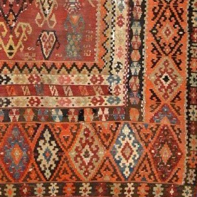 Tapis en Kilim Senneh, 142 cm x 220 cm, tapis de prière tissé à plat, Perse du XIXème siècle-photo-5