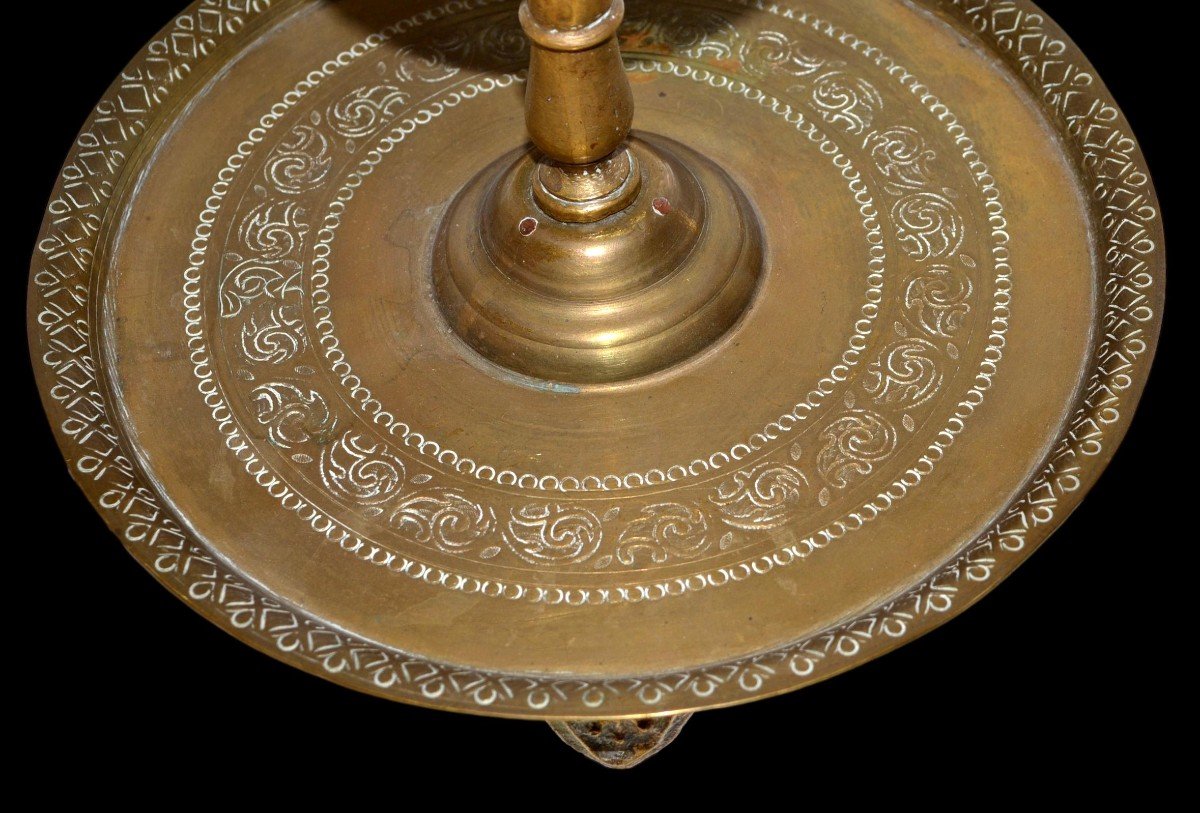 Brûle parfum Ottoman de Table en laiton ajouré et ciselé, fin du XIXème, début du XXème siècle-photo-4