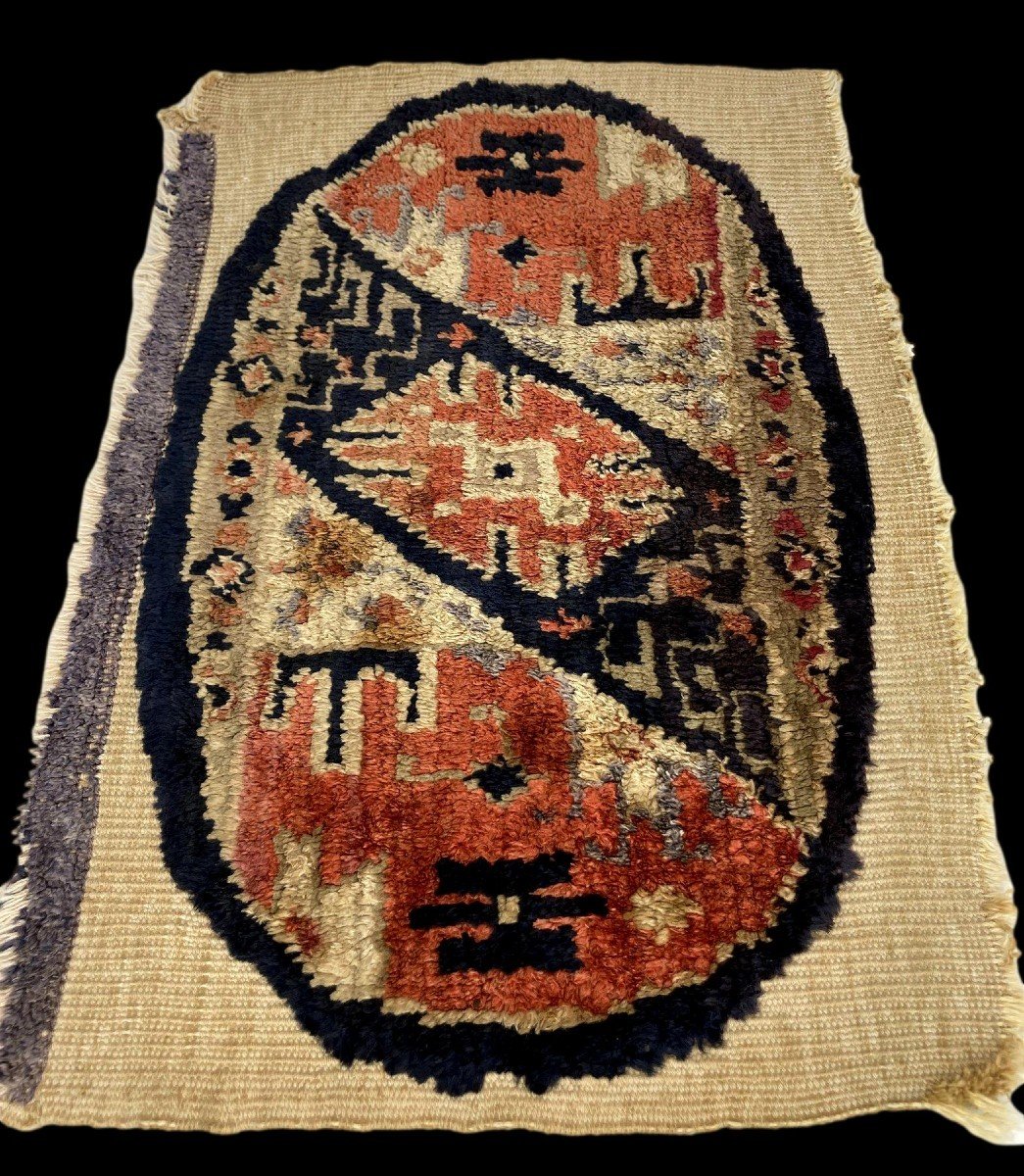 Tapis Kashgar, rare soie sur soie, 30 x 42 cm, dynastie Qing, Turkestan chinois, XIXème S-photo-4