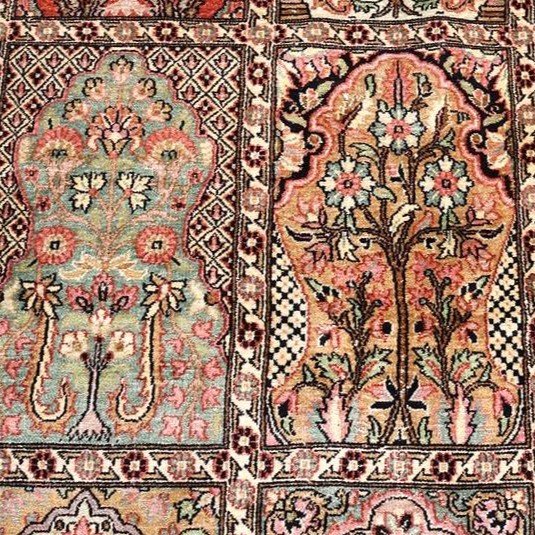 Silk Carpet From Srinagar, Kashmir, 184 X 281 Cm, Hand-knotted Silk, Jammu And Kashmir, 1970-photo-2