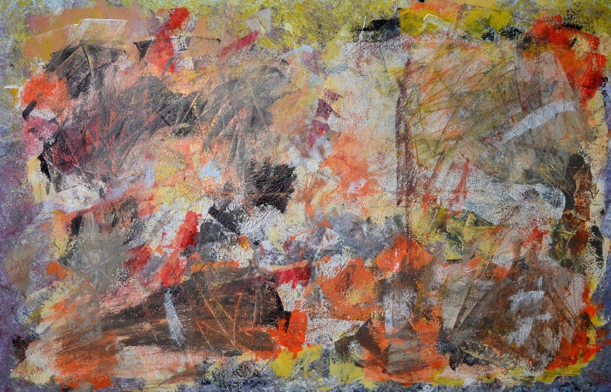 Erwin Steinbach (1964-) Technique mixte, 41 x 33 cm, acrylique, huile, encre sur toile-photo-4