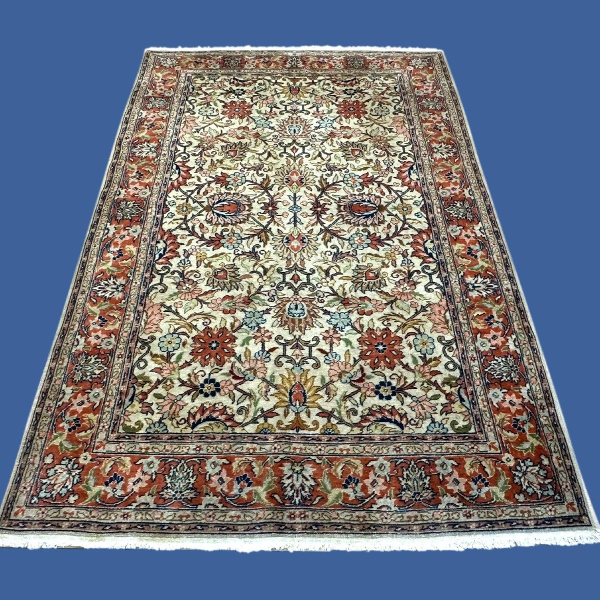 Tapis Tabriz, 120 cm x 192 cm, laine kork nouée main en Iran vers 1970-80 en très bon état-photo-8