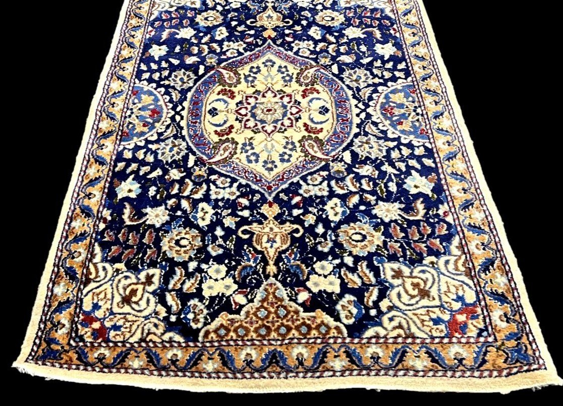 Tapis-galerie Na'in , 93 x 400 cm, laine & soie nouées main en Iran vers 1970, en très bel état-photo-5