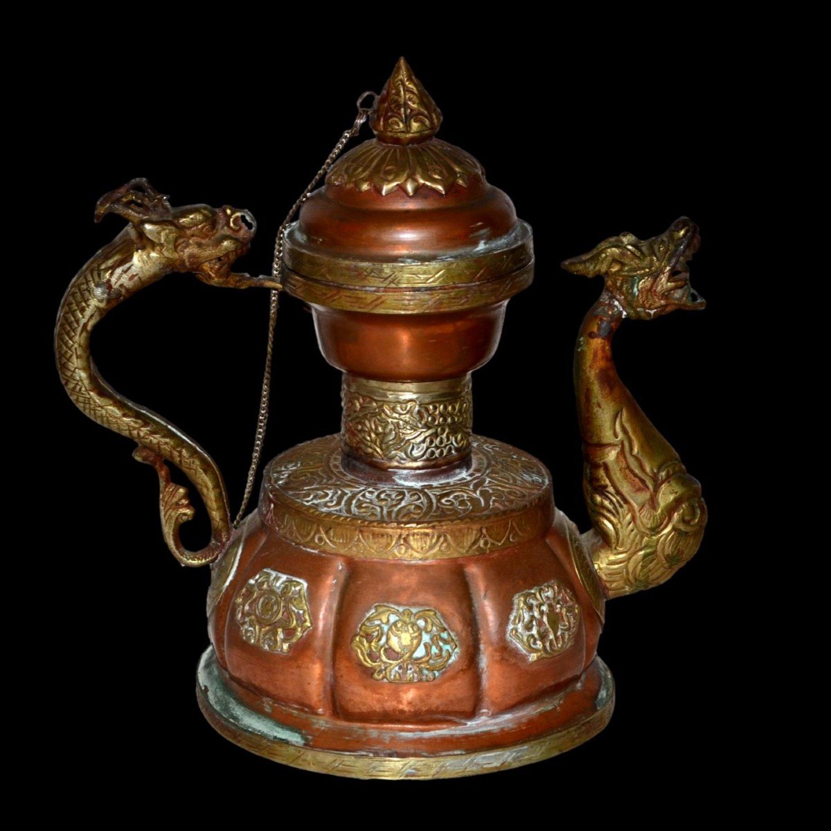 Théière aux dragons, Tibet, signes de bons augures, vers 1920/1930 en état collection-photo-2