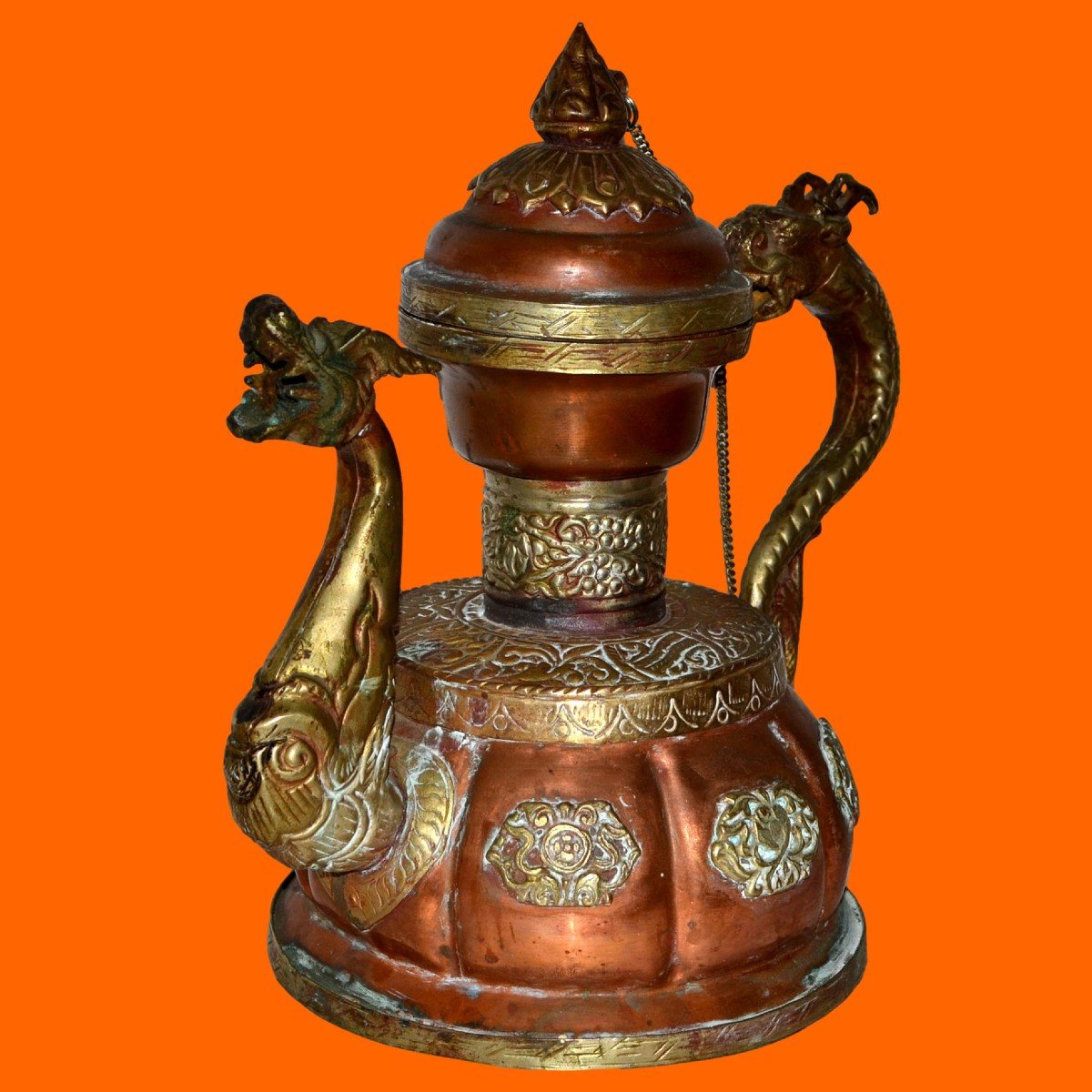 Teapot With Dragons, Tibet, Signs Of Good Omens, Circa 1920/1930 In Collectible Condition-photo-3