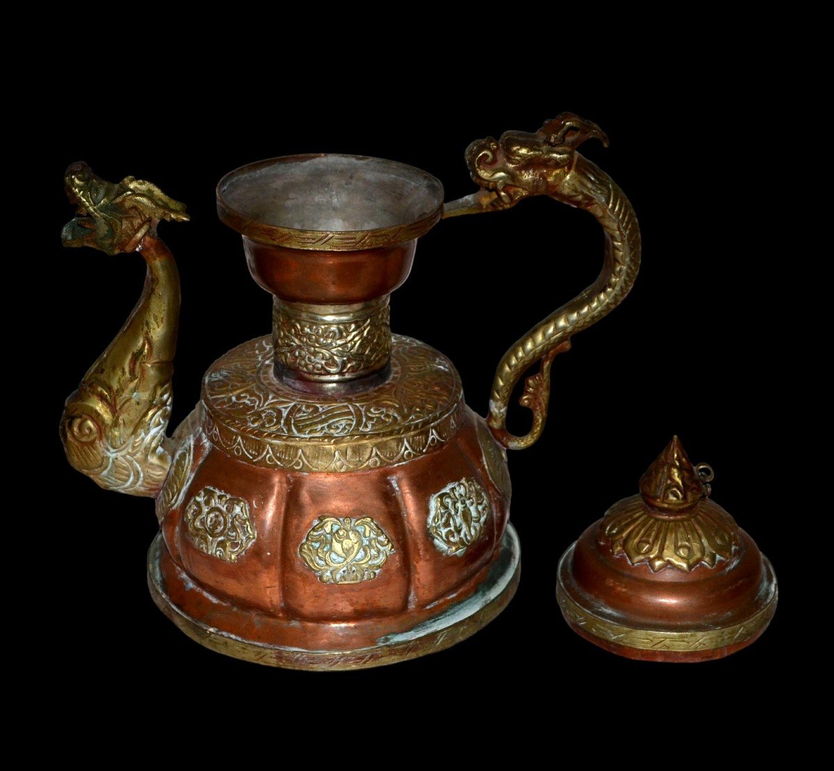 Théière aux dragons, Tibet, signes de bons augures, vers 1920/1930 en état collection-photo-3