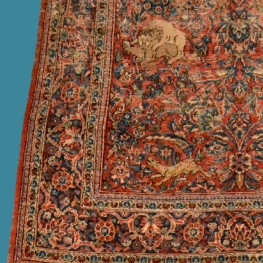 Antique Isfahan Rug With Hunting Scene, 124 X 203 Cm, Hand-knotted Wool In Persia In The 19th-photo-2