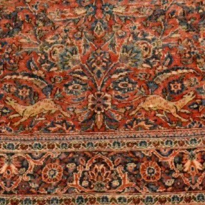 Tapis Ispahan ancien scène de chasse, 124 x 203 cm, laine nouée main en Perse au XIXème siècle-photo-5