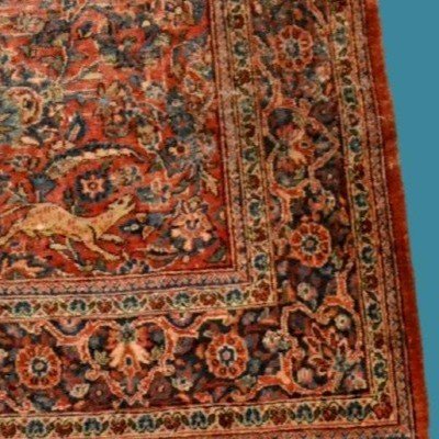 Tapis Ispahan ancien scène de chasse, 124 x 203 cm, laine nouée main en Perse au XIXème siècle-photo-6