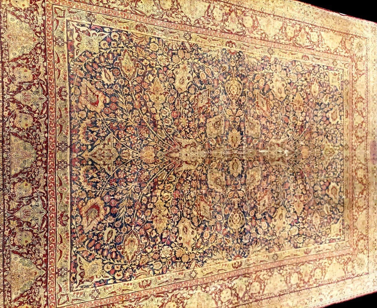 Tapis Kirman ancien, 1880, signé, 355 x 457 cm, laine nouée main, Perse, Iran, de qualité musée-photo-4