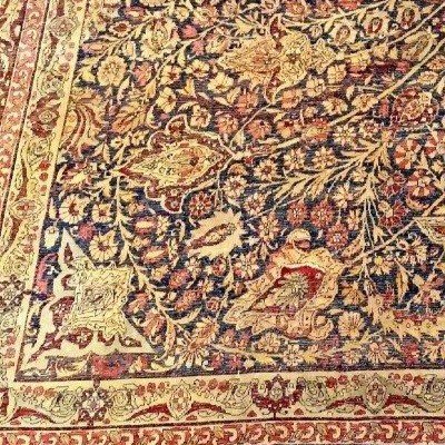 Tapis Kirman ancien, 1880, signé, 355 x 457 cm, laine nouée main, Perse, Iran, de qualité musée-photo-6