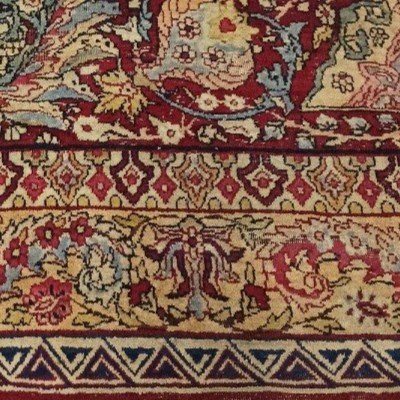 Tapis Kirman ancien, 1880, signé, 355 x 457 cm, laine nouée main, Perse, Iran, de qualité musée-photo-7