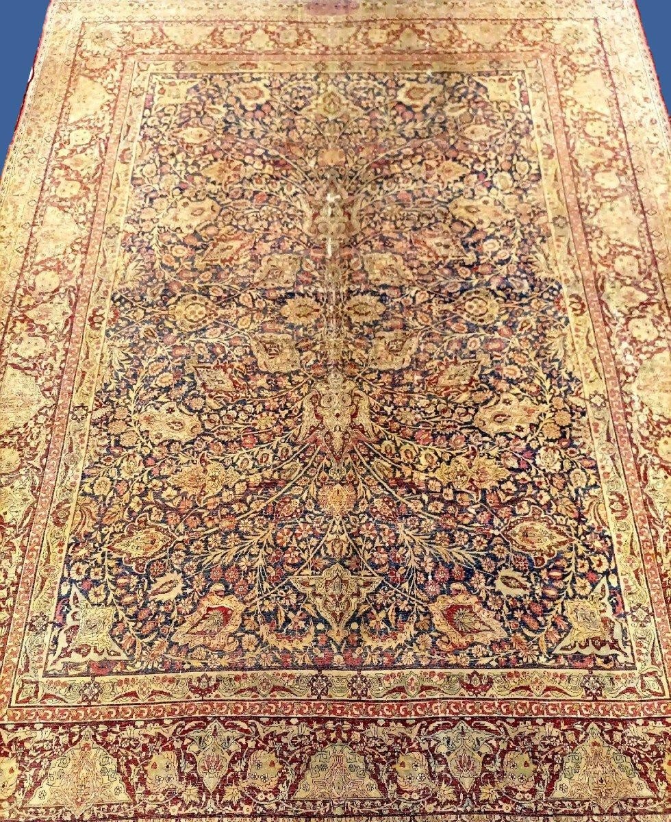 Tapis Kirman ancien, 1880, signé, 355 x 457 cm, laine nouée main, Perse, Iran, de qualité musée-photo-8