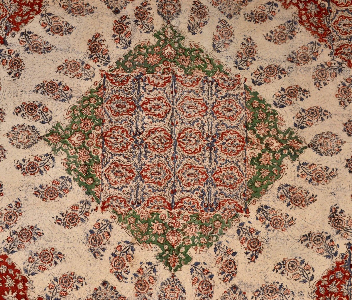 Tissu peint main, Ghalamkar,  212 cm x 254 cm, Iran, Perse vers 1950, parfait état, coton épais-photo-3