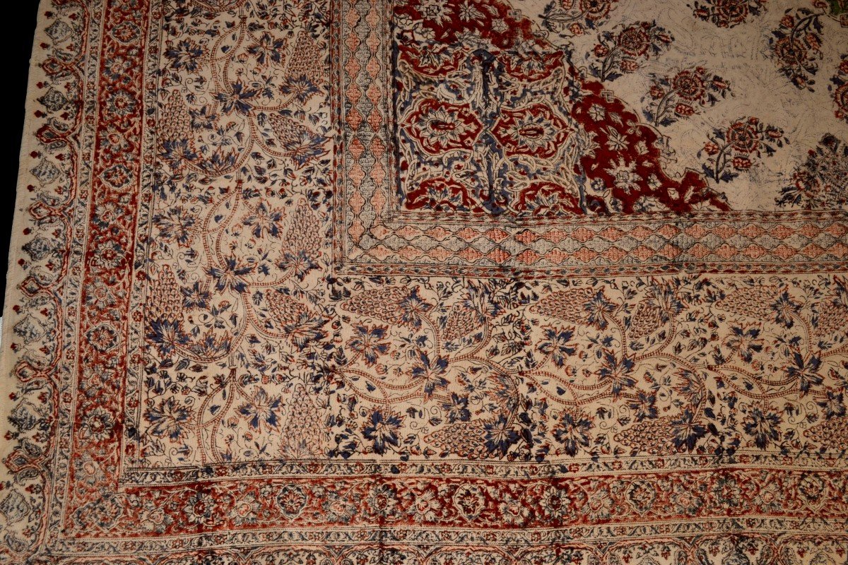 Tissu peint main, Ghalamkar,  212 cm x 254 cm, Iran, Perse vers 1950, parfait état, coton épais-photo-3